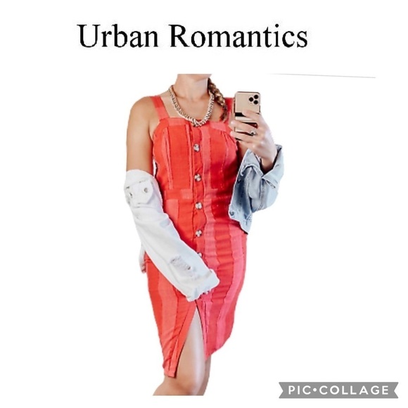 Urban Romantics linen blend red Striped Button Down midi dress - Picture 1 of 9